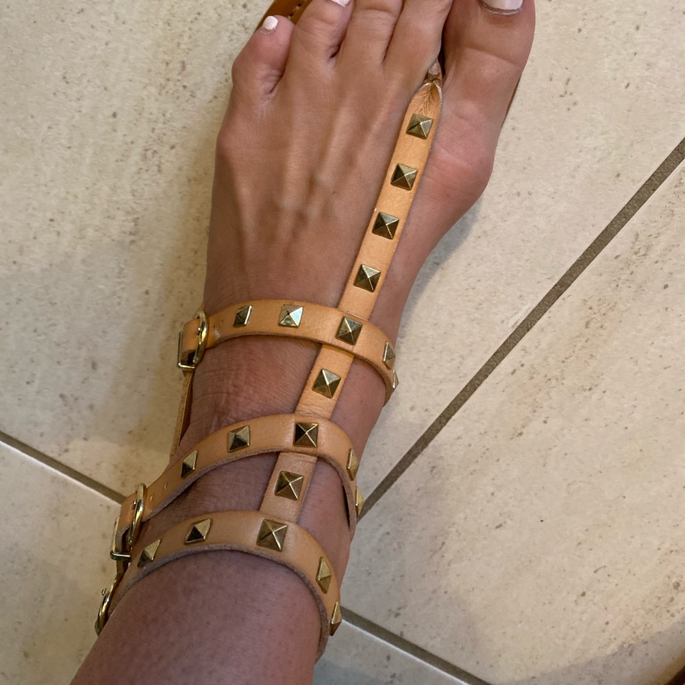 Nude studded flat sandals size 9